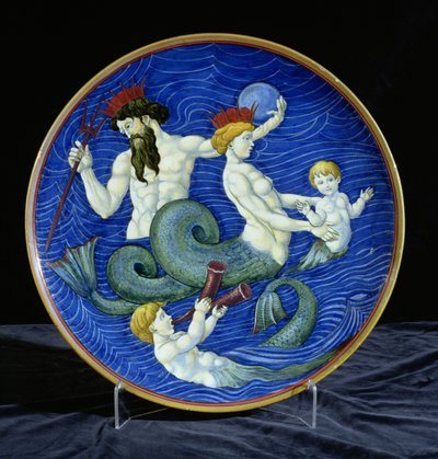 Charger, with Crowned Triton, Mermaid and Mermen by William de Morgan